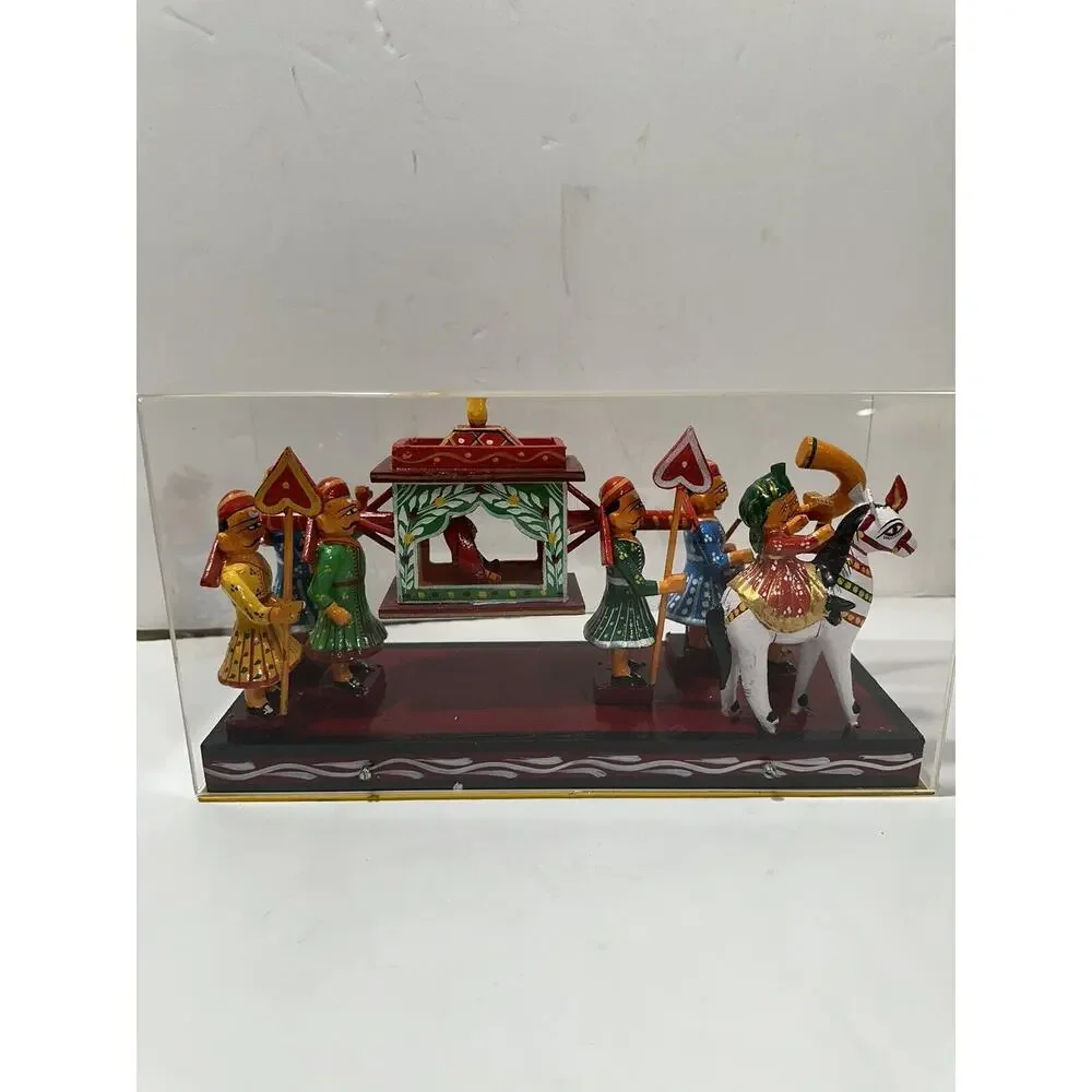 Wooden Marriage Procession Kondapalli Art Figurine Indian‎ Statue Dolls Display